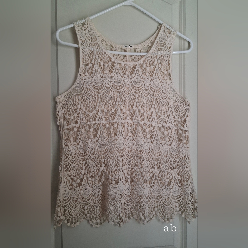 Phase One Crochet Womens Top Sz S BOHEMIAN WESYERN BEACHY CRUISE SUMMER OFFIVE